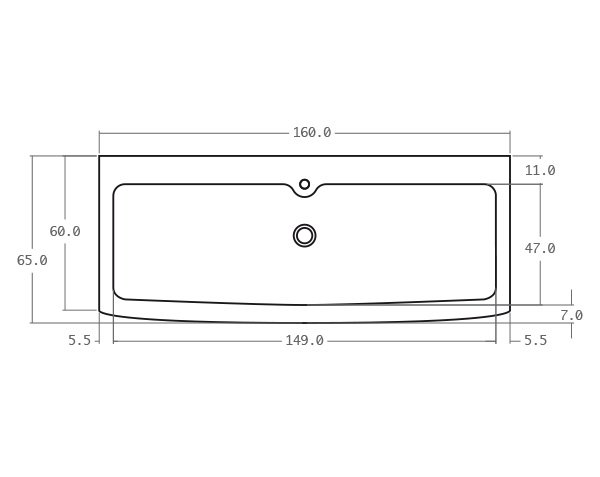 Solid limestone sink with one bowl - Technical plan 160 cm