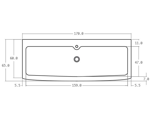 Solid limestone sink with one bowl - Technical plan 170 cm