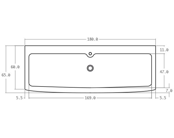 Solid limestone sink with one bowl - Technical plan 180 cm