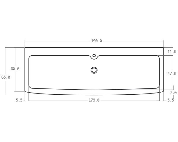 Solid limestone sink with one bowl - Technical plan 190 cm