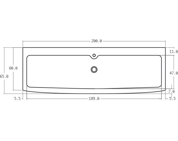 Solid limestone sink with one bowl - Technical plan 200 cm