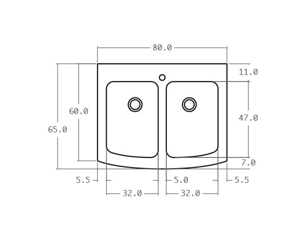 Sink in limestone 2 bowls - Technical plan 80 cm