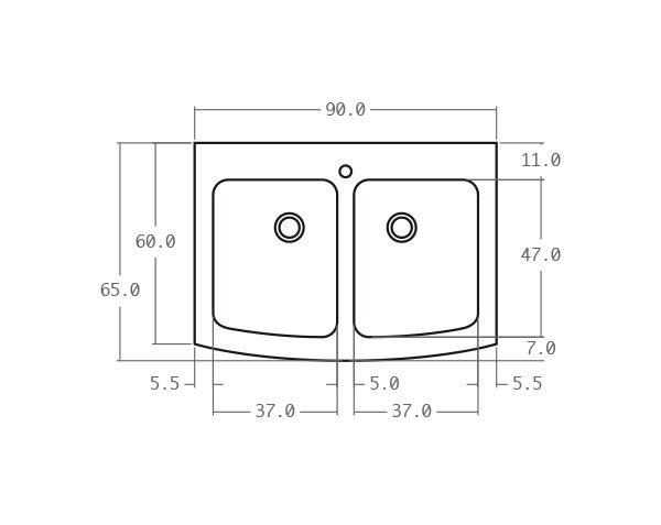 Sink in limestone 2 bowls - Technical plan 90 cm