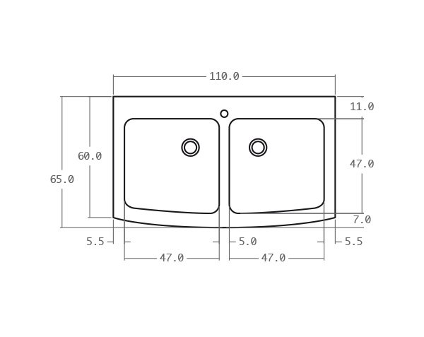 Sink in limestone 2 bowls - Technical plan 110 cm