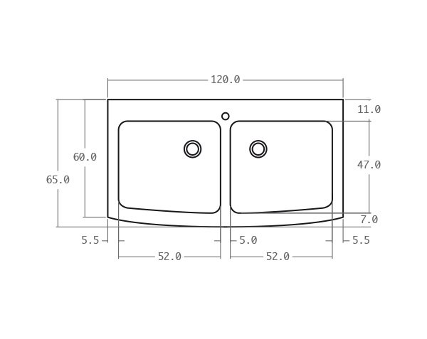 Sink in limestone 2 bowls - Technical plan 120 cm