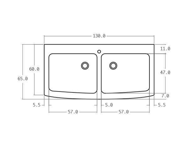 Sink in limestone 2 bowls - Technical plan 130 cm