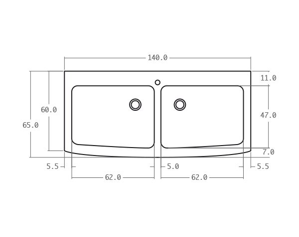Sink in limestone 2 bowls - Technical plan 140 cm