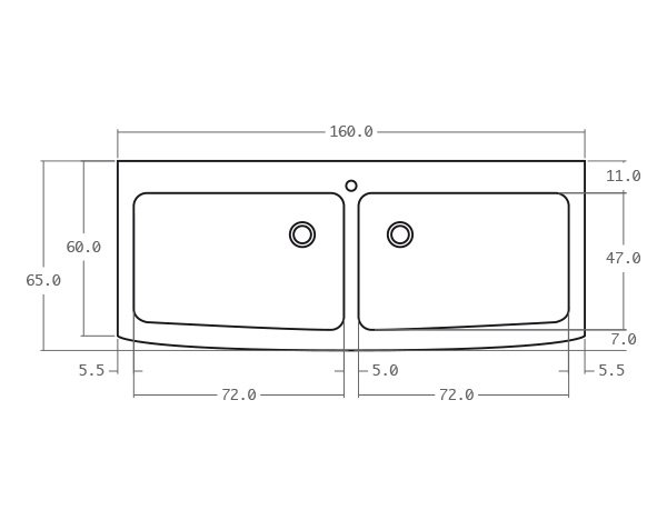 Sink in limestone 2 bowls - Technical plan 160 cm