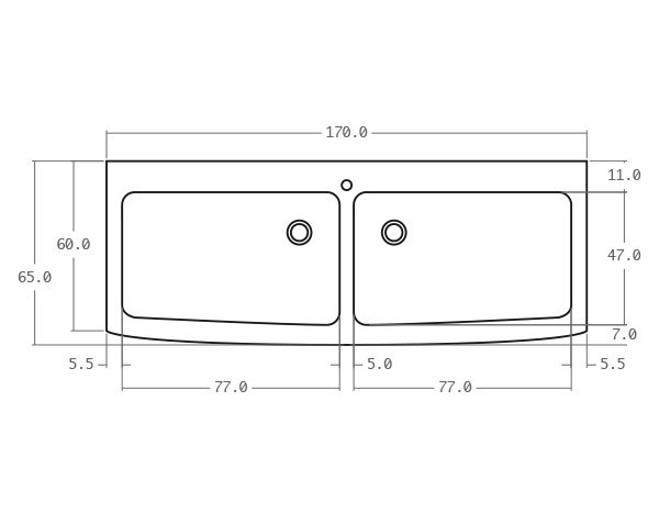 Sink in limestone 2 bowls - Technical plan 170 cm