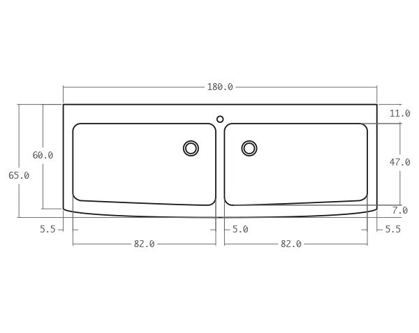 Sink in limestone 2 bowls - Technical plan 180 cm