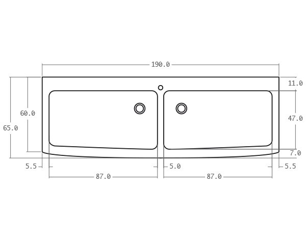 Sink in limestone 2 bowls - Technical plan 190 cm