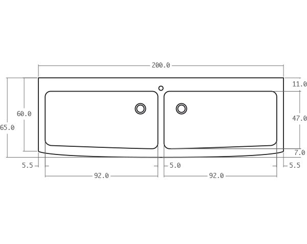 Sink in limestone 2 bowls - Technical plan 200 cm