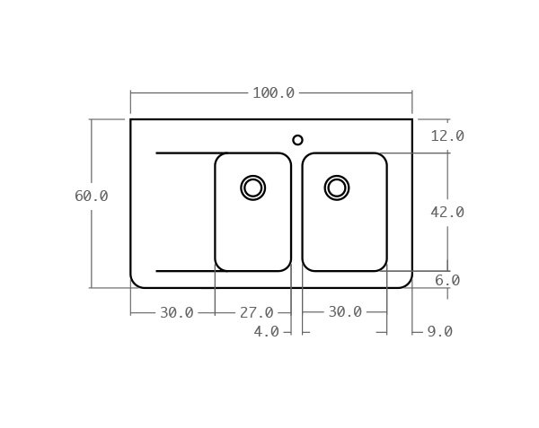 Evier en pierre classique - Schéma technique 100 cm