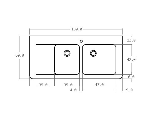 Evier en pierre classique - Schéma technique 130 cm