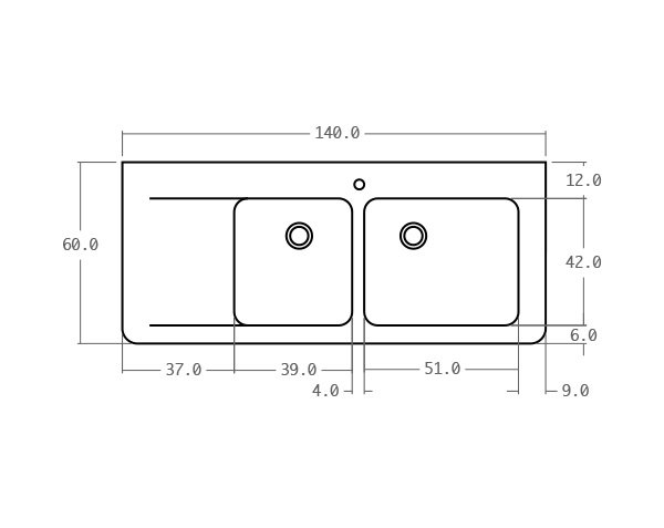 Evier en pierre classique - Schéma technique 140 cm