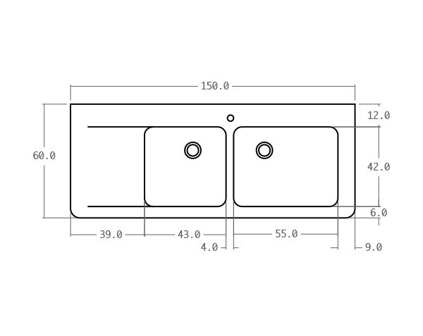 Evier en pierre classique - Schéma technique 150 cm