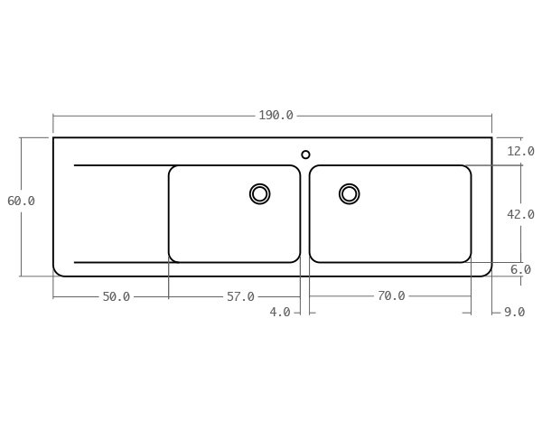 Classic limestone sink - Technical plan 190 cm