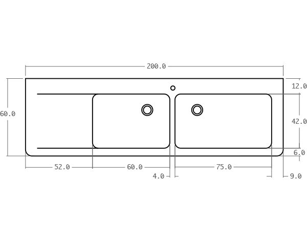 Evier en pierre classique - Schéma technique 200 cm