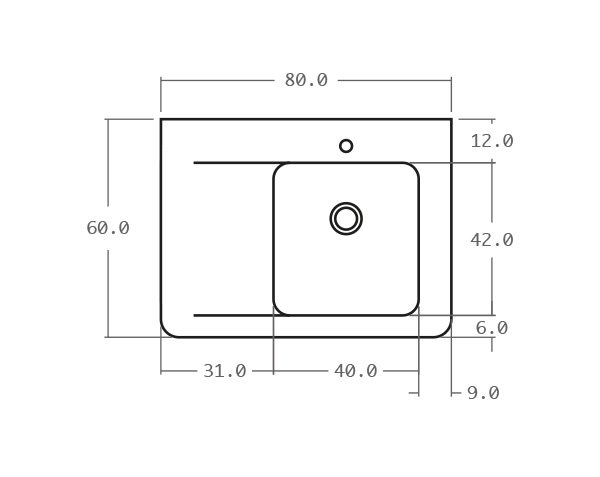 Limestone sink with groove - Technical plan 80 cm