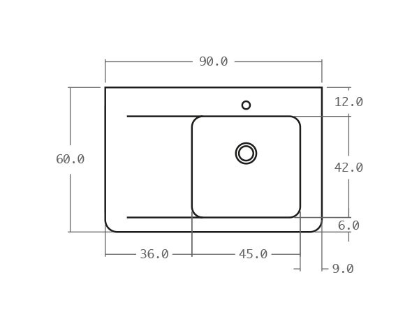 Limestone sink with groove - Technical plan 90 cm