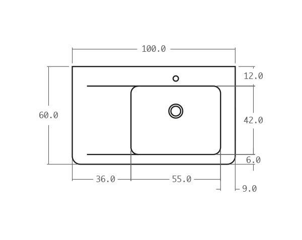 Limestone sink with groove - Technical plan 100 cm
