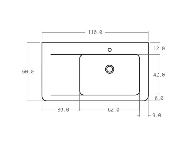 Limestone sink with groove - Technical plan 110 cm
