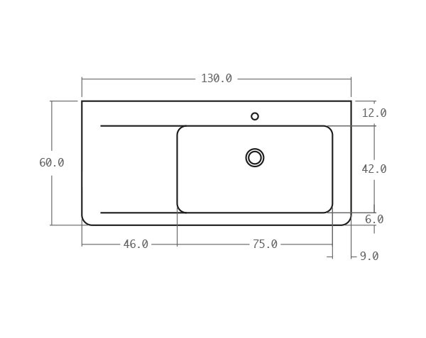Limestone sink with groove - Technical plan 130 cm