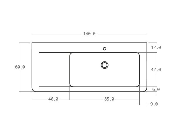 Limestone sink with groove - Technical plan 140 cm