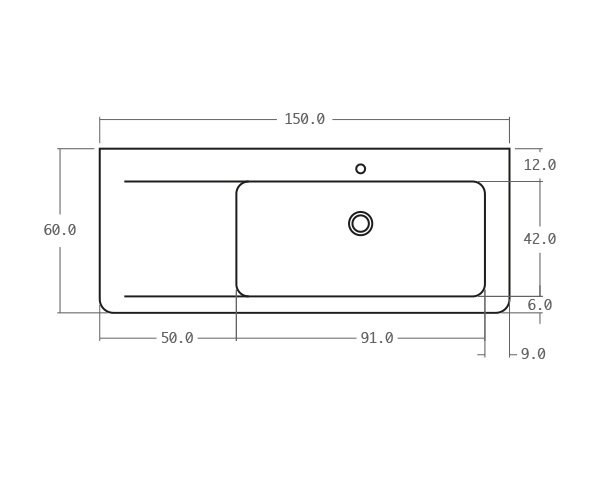 Limestone sink with groove - Technical plan 150 cm