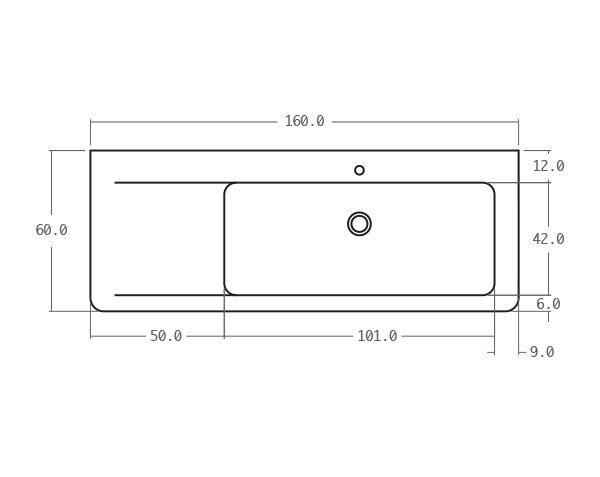 Limestone sink with groove - Technical plan 160 cm