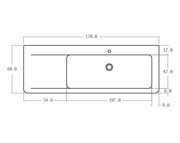 Limestone sink with groove - Technical plan 170 cm