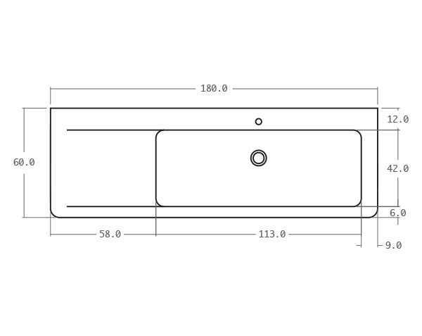 Limestone sink with groove - Technical plan 180 cm