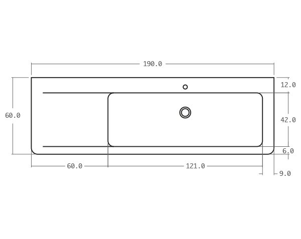Limestone sink with groove - Technical plan 190 cm