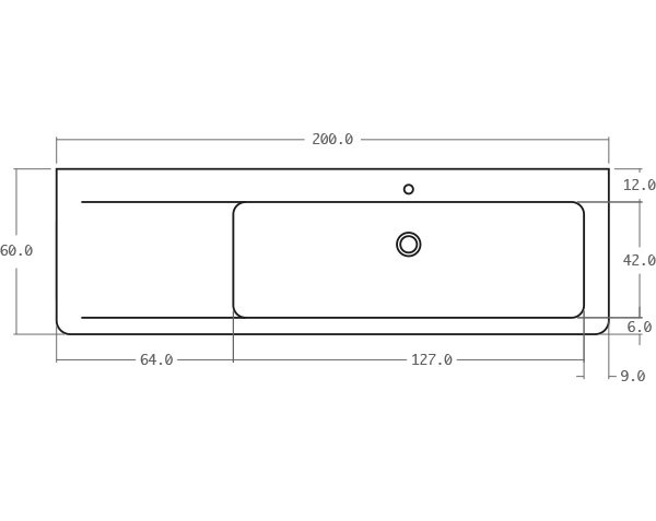 Limestone sink with groove - Technical plan 200 cm