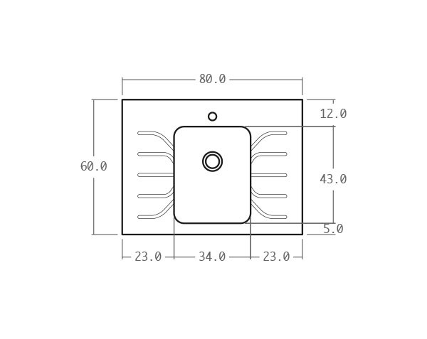 Contemporary limestone sink - Technical plan 80 cm
