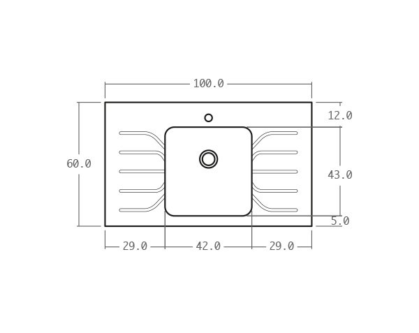 Evier en pierre contemporain - Schéma technique 100 cm