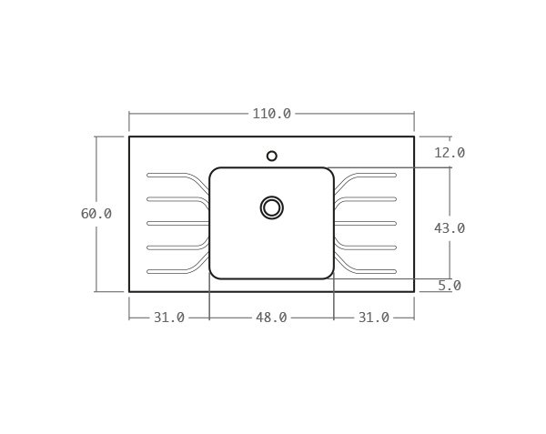 Contemporary limestone sink - Technical plan 110 cm