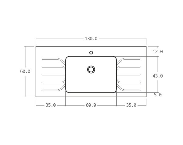 Evier en pierre contemporain - Schéma technique 130 cm