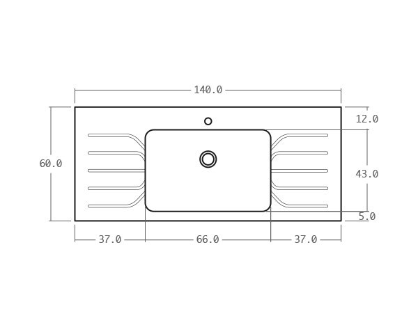 Contemporary limestone sink - Technical plan 140 cm