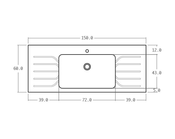 Evier en pierre contemporain - Schéma technique 150 cm