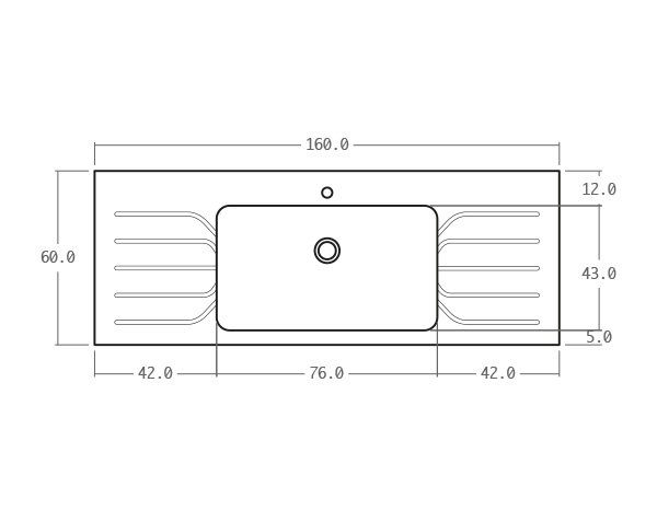 Evier en pierre contemporain - Schéma technique 160 cm