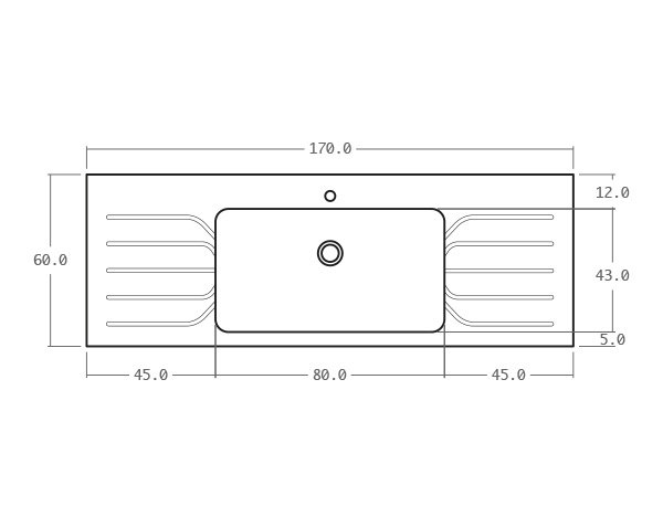Evier en pierre contemporain - Schéma technique 170 cm