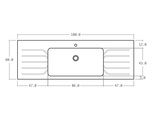 Evier en pierre contemporain - Schéma technique 180 cm