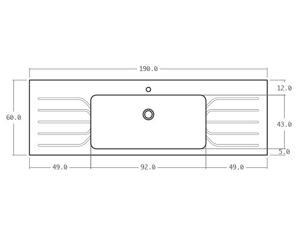Evier en pierre contemporain - Schéma technique 190 cm