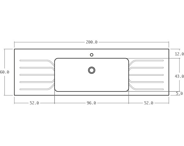 Contemporary limestone sink - Technical plan 200 cm