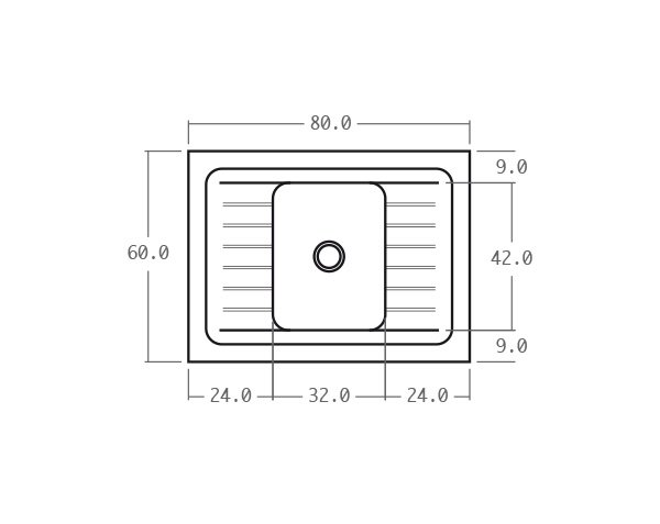 Solid limestone sink - Technical plan 80 cm