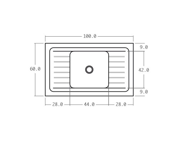Solid limestone sink - Technical plan 100 cm