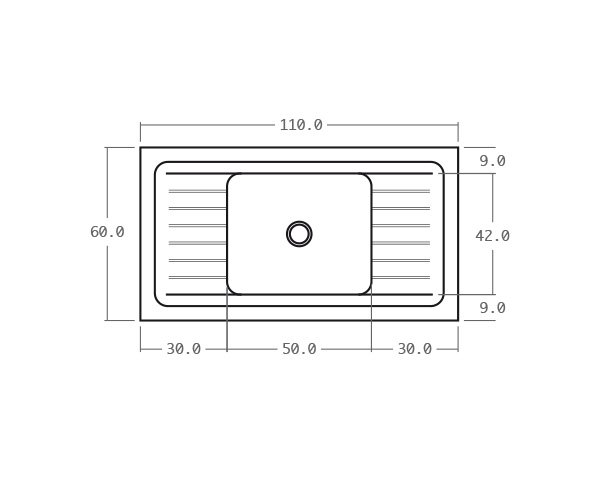Solid limestone sink - Technical plan 110 cm
