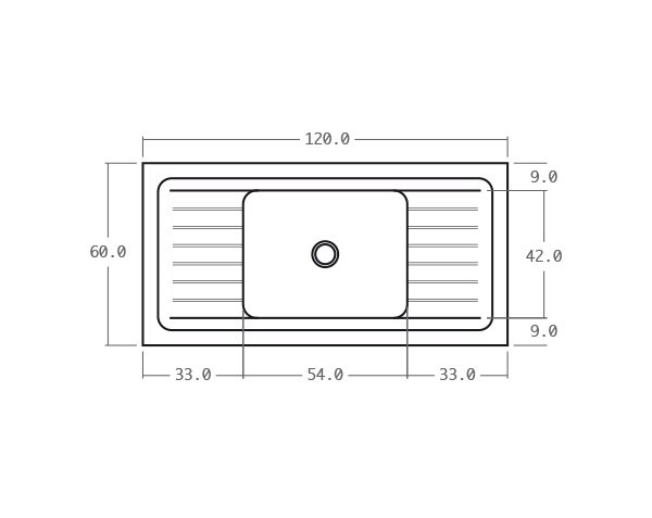 Solid limestone sink - Technical plan 120 cm