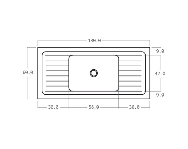 Solid limestone sink - Technical plan 130 cm